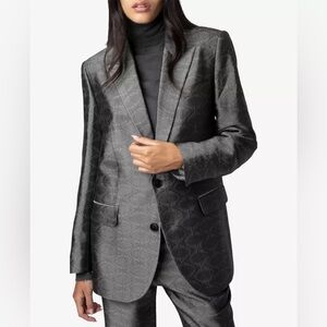 NWT Zadig & Voltaire Vegy Jacquard Wing Print Blazer Anthracite Silver Sz 38